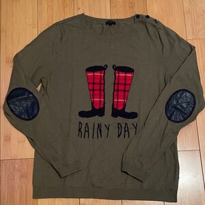 Talbots Olive Green “Rainy Day” layering elbow patch Sweater